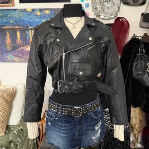 WILSONS Vintage 80s Cropped Leather Moto Jacket Black Biker Core S